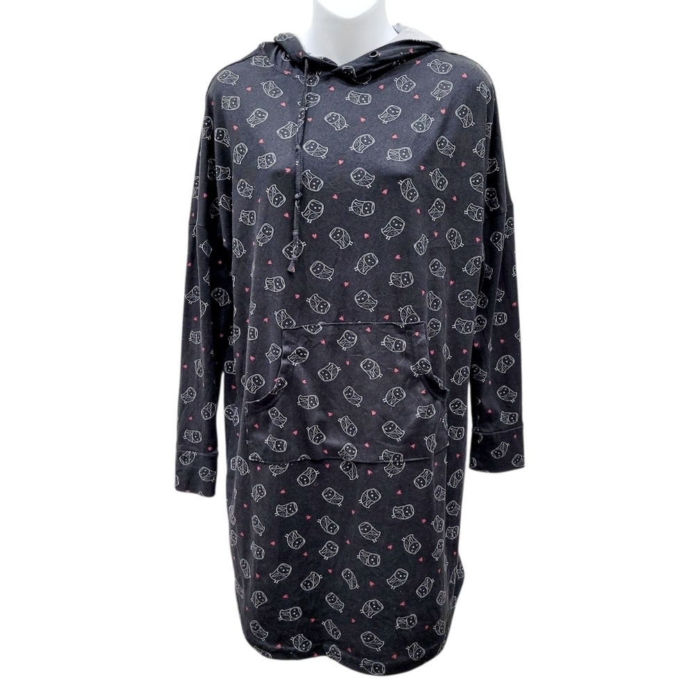 2/$20 Ardene Owl Pattern Black Hoodie Top Oversized Size: XS